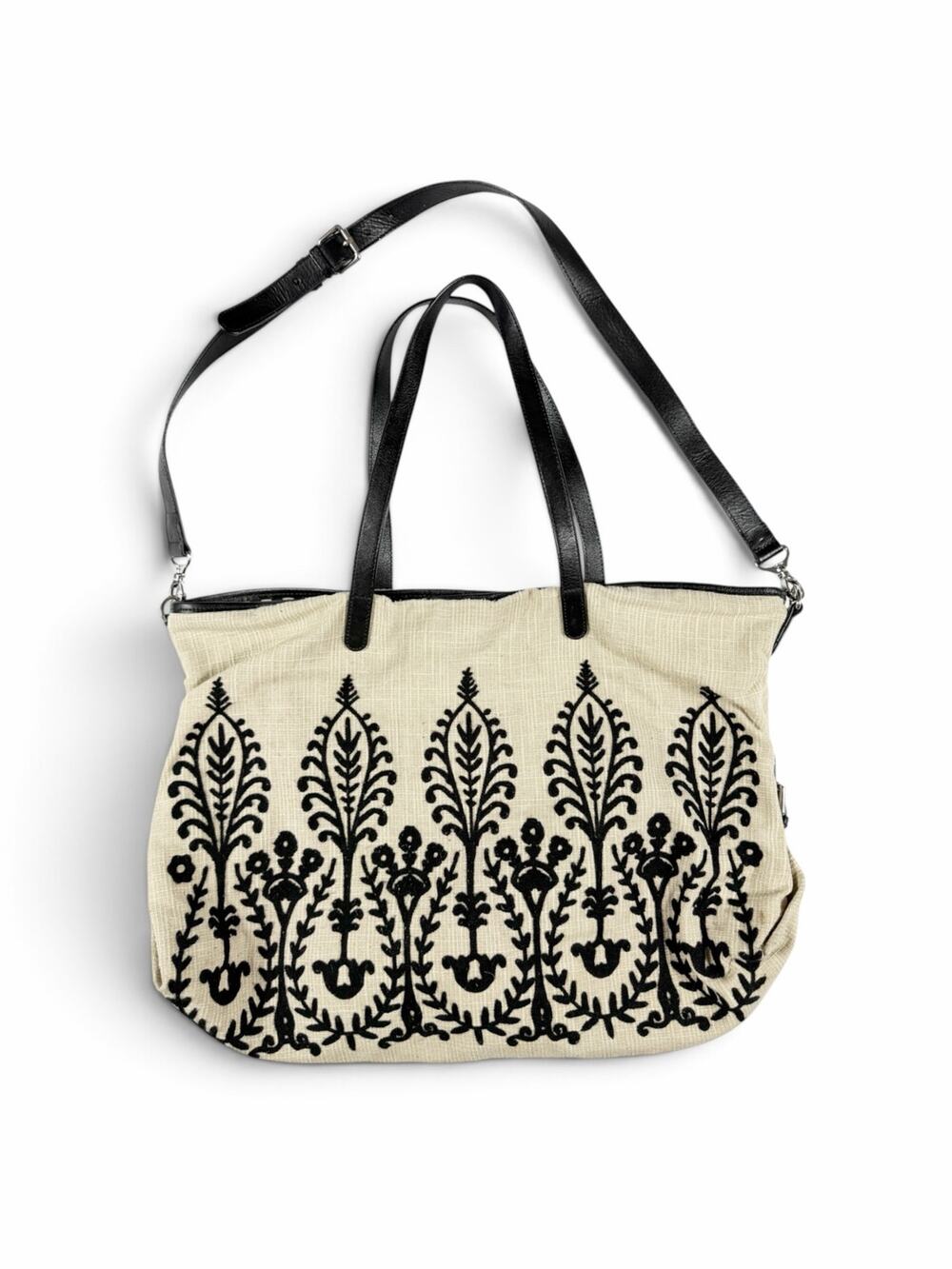 Pottery Barn Kids Natural Embroidered Diaper Tote Bag Changing Pad Black Cream